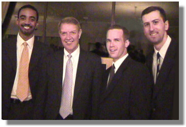 Broadcast Pioneers member Harry Kalas with staffers of WGLS, Rowan University's radio station.